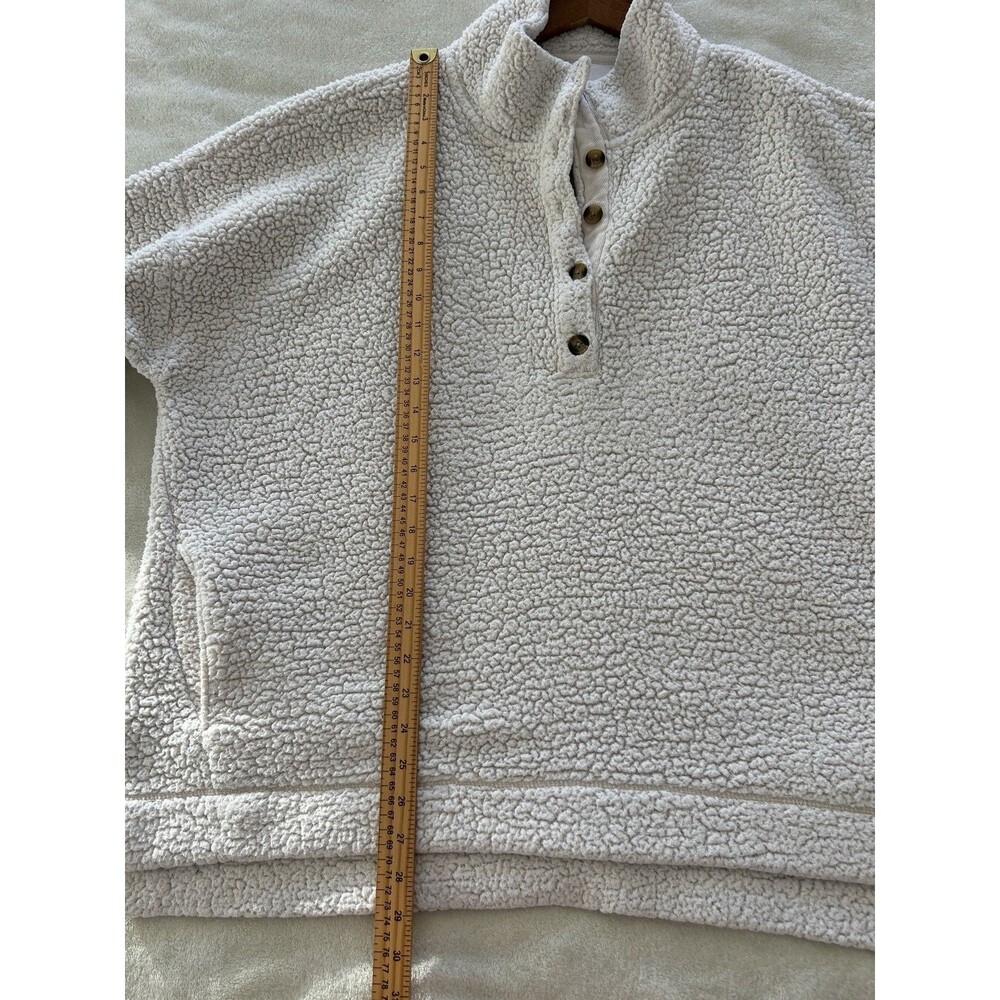Aerie Womens Sweater Extra Large Sherpa Cozy Quarter Button Pullover Cream Teddy - Picture 5 of 11